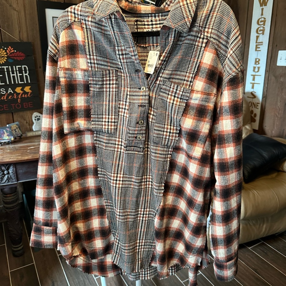 Free People Plaid Tunic in Black and Brown